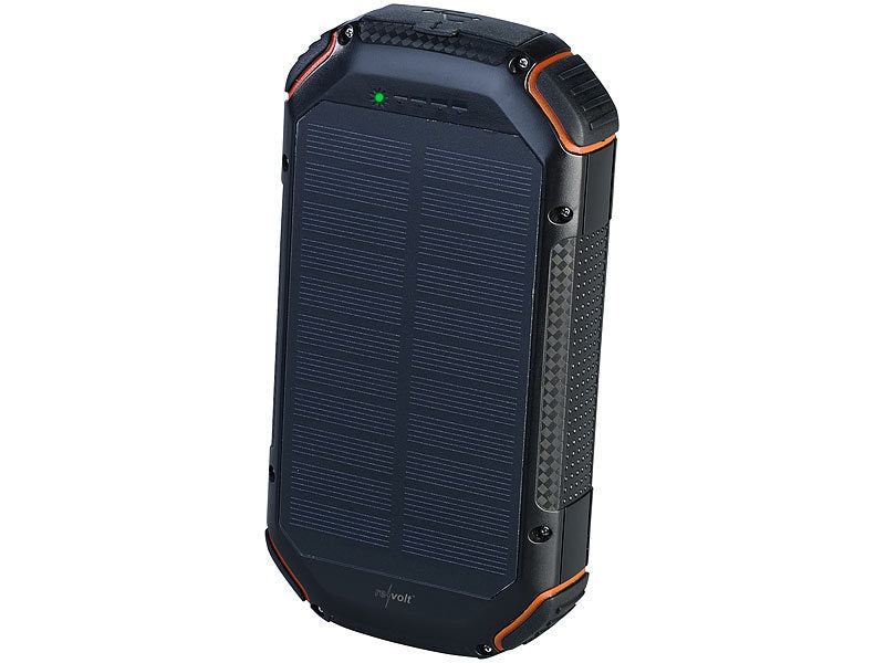 Ausverkauf: revolt Solar-Powerbank mit 20 Ah, Qi-kompatibel, USB-C, 15 W, SOS-Licht, IP54