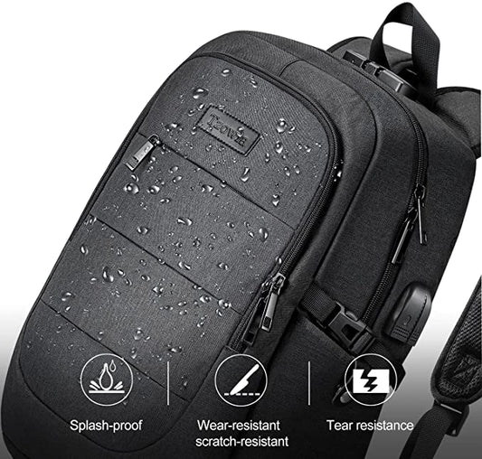 Mochila para portátil para hombre, resistente al agua, antirrobo, para escuela, con puerto de carga USB y candado, bolsa para portátil de 14/15,6 pulgadas, para mujeres, niños, ocio, trabajo, viaje, mochila negra