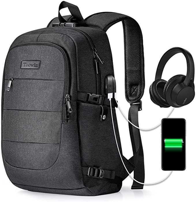 Mochila para portátil para hombre, resistente al agua, antirrobo, para escuela, con puerto de carga USB y candado, bolsa para portátil de 14/15,6 pulgadas, para mujeres, niños, ocio, trabajo, viaje, mochila negra