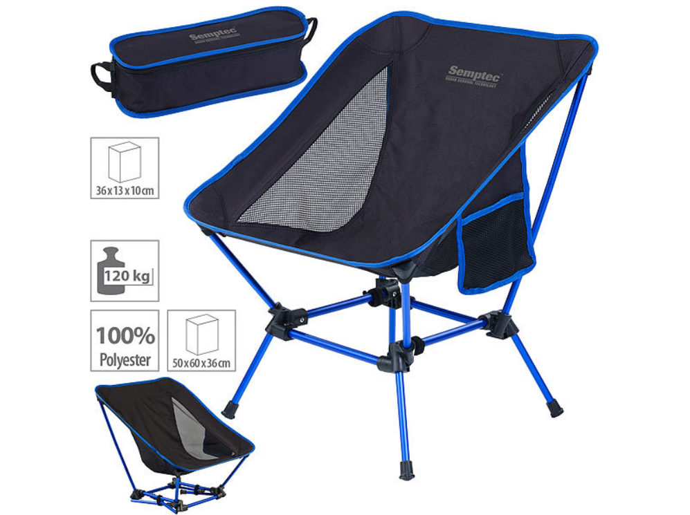 Silla de camping - silla plegable con 2 alturas de asiento - ligera, hasta 120 kg