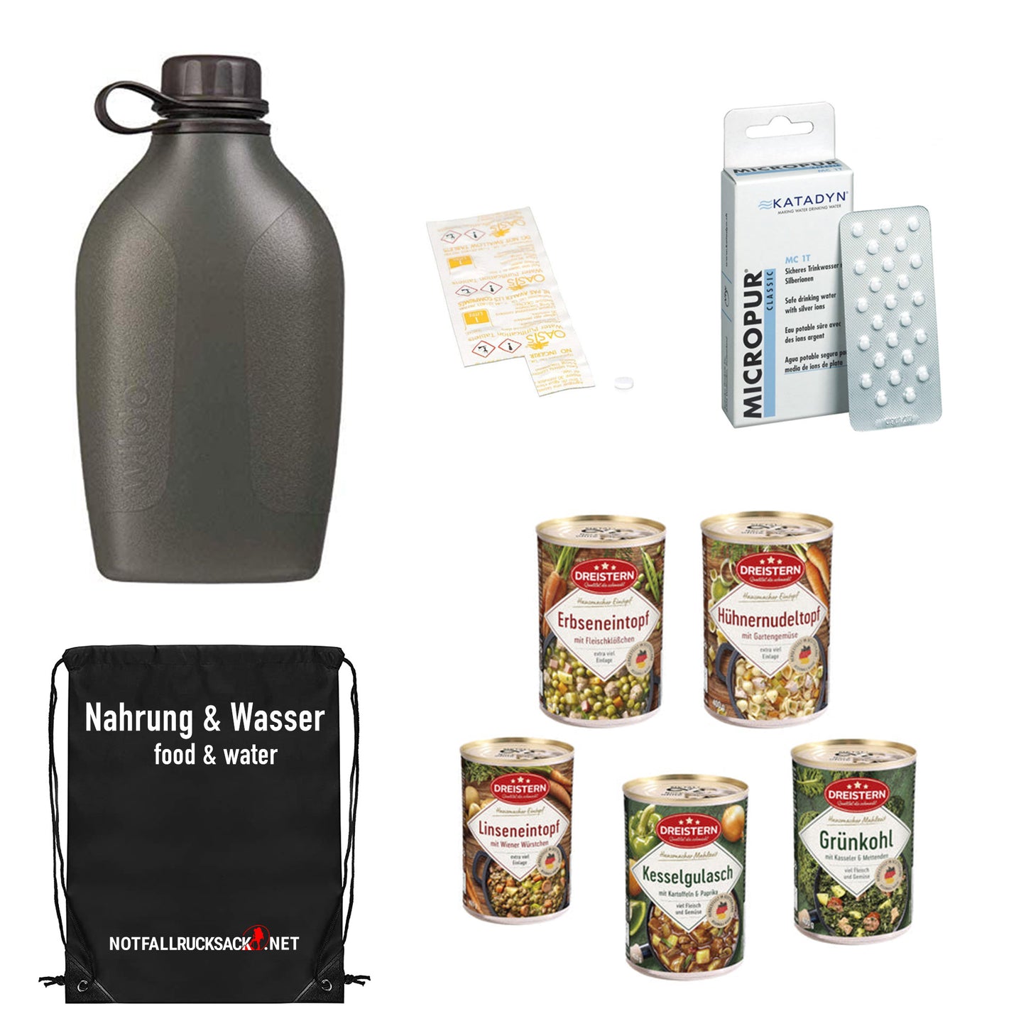 Mochila de emergencia básica - incluye comida, dormir, primeros auxilios