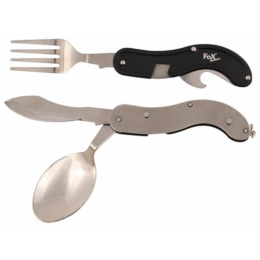 Navaja de bolsillo cubertería 4 en 1 cubertería completa cuchillo tenedor cuchara abrebotellas se puede desmontar en 2 partes para su uso