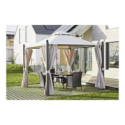 Cenador de jardín Cenador grande para jardín, metal/poliéster, 3 x 3 x 2,88 m, protección UV, resistente a la intemperie, beige