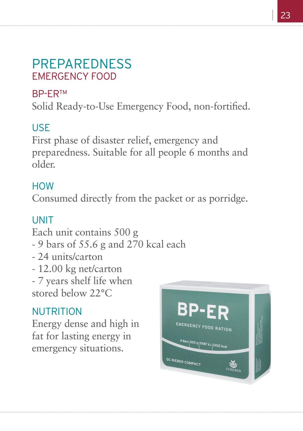 Ración de emergencia BP-ER - Ración de emergencia compacta, duradera y ligera BP-ER