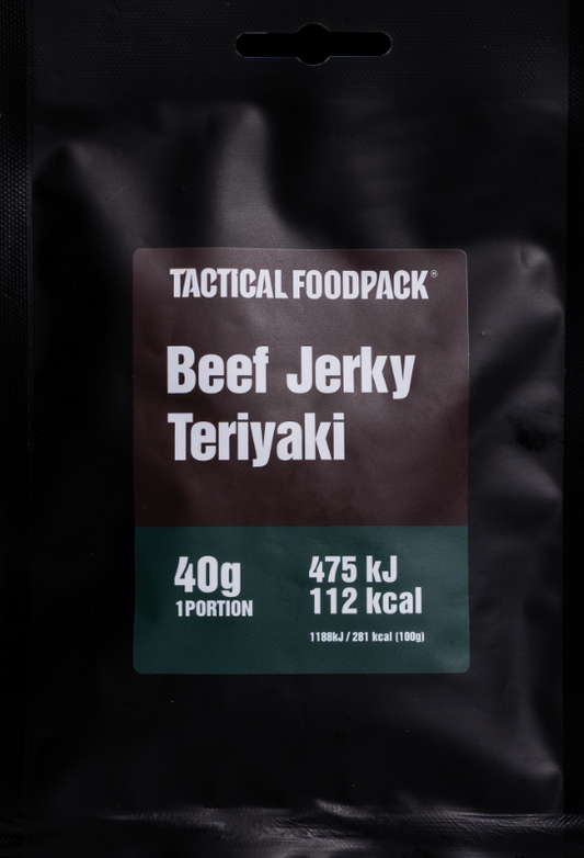 Beef Jerky Teriyaki 40 Gramm (Trockenfleisch) - Snack - Notfallration/Notfallnahrung - Notration/Notvorrat - Notfallpack/Essenspack - Essensration - Überlebensration - Überlebensnahrung - Nährstoffe/Nahrung