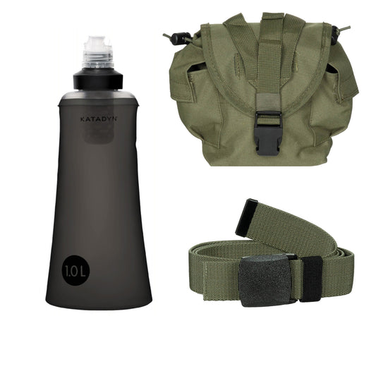 Kit de senderismo Filtro de agua Premium Katadyn con botella Bolsa para botella y cinturón táctico